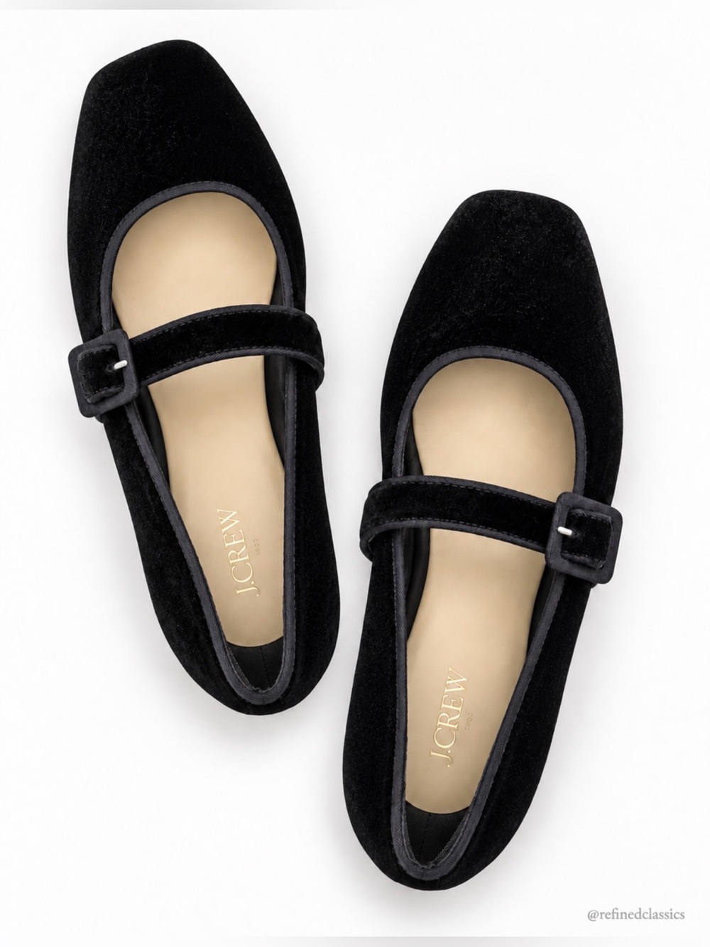 J.Crew NWOT Velvety square-toe Mary Jane flats in black